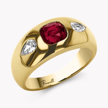 Stellar 1.29ct Burmese Ruby and Diamond Bombé Ring in 18ct Yellow Gold