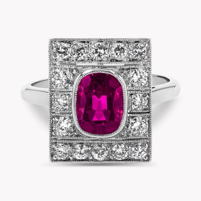 Art Deco 1.30ct Burmese Ruby and Diamond Plaque Ring