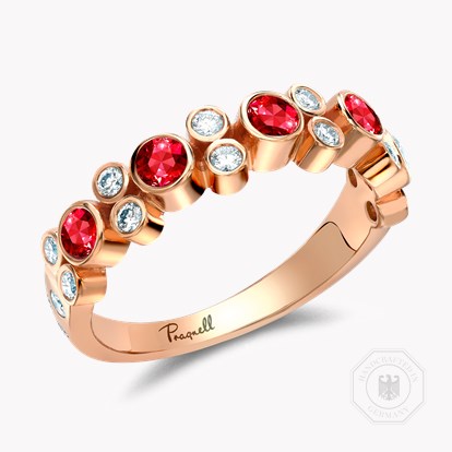 Bubbles Ruby and Diamond Band Ring 0.95ct in 18ct Rose Gold