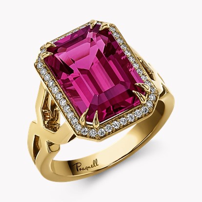 Pink Tourmaline and Diamond Ring 6.36ct in 18ct Yellow Gold