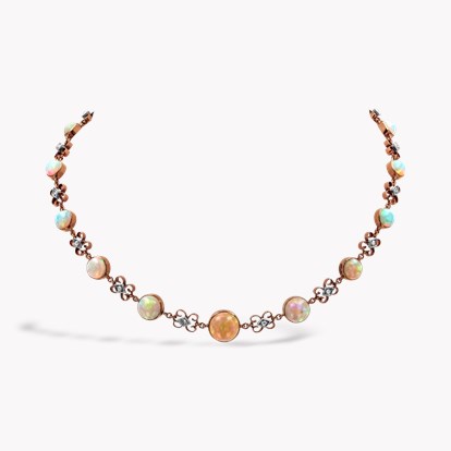 Victorian Alternating Opal and Diamond Necklace in 18ct Rose Gold