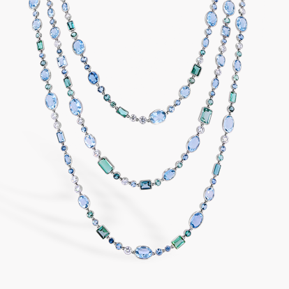 Masterpiece 58.07ct Aquamarine, Tourmaline, and Diamond Necklace in Platinum