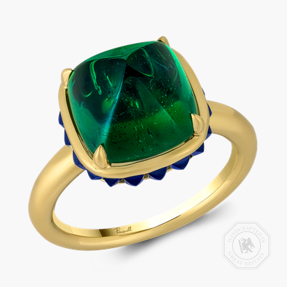 Masterpiece Sugarloaf Cabochon Cut 6.44ct Emerald and Sapphire Ring