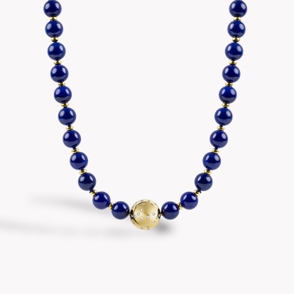 Convertible Lapis Lazuli Bead and Brilliant Cut Diamond Necklace