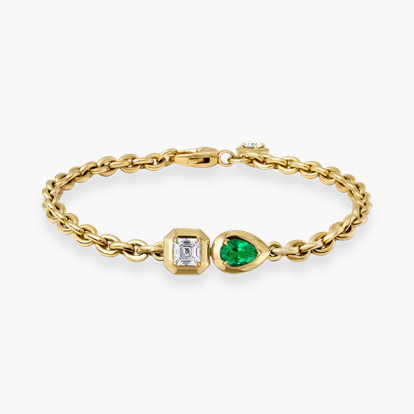 Skimming Stone Diamond and Emerald Toi et Moi Chain Bracelet