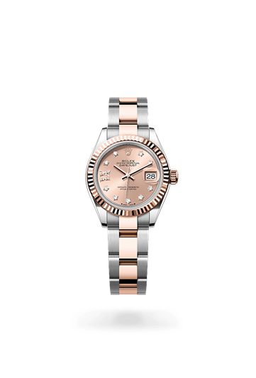 Lady-Datejust * Oyster, 28 mm, Oystersteel and Everose gold with a Rosé-colour set with diamonds Fluted bezel and Oyster, three-piece solid links bracelet