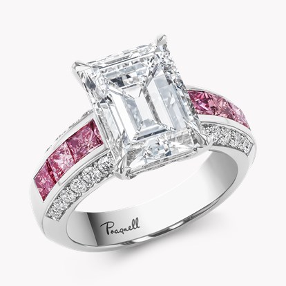 Masterpiece Emerald Cut 5.02ct Diamond and Fancy Pink Diamond Ring in Platinum