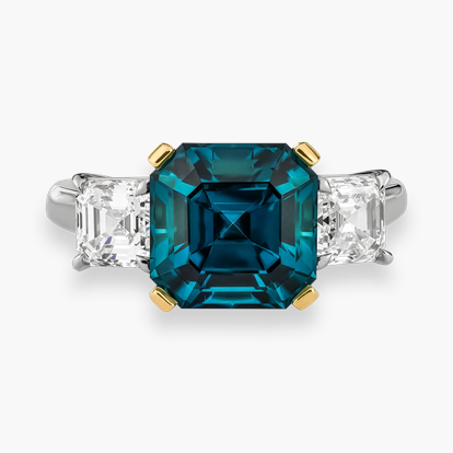 Asscher Cut 3.71ct Namibian Lagoon Tourmaline and Diamond Ring