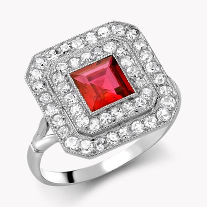 Art Deco 0.65ct Ruby and Diamond Plaque Ring in Platinum