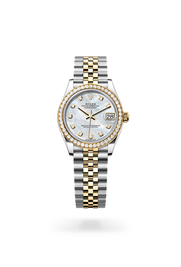 Datejust 31 * Oyster, 31 mm, Oystersteel, yellow gold and diamonds with a White mother-of-pearl set with diamonds Diamond-set bezel and Jubilee, five-piece links bracelet