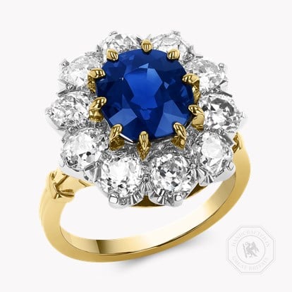 Masterpiece Cushion Cut 4.147ct Kashmir Sapphire Cluster Ring in 18ct Yellow Gold