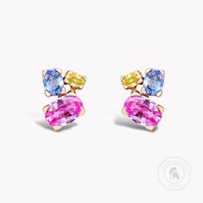 Rainbow Multi Sapphire Stud Earrings 1.75ct in 18ct Rose Gold