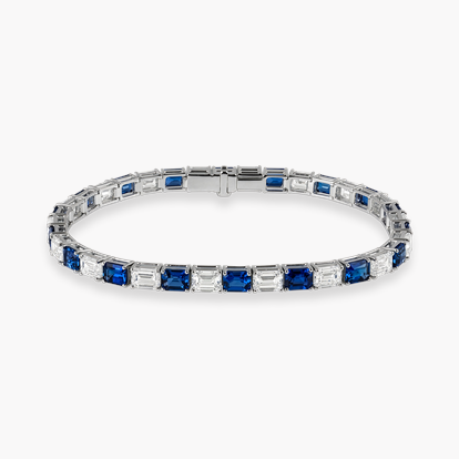 Emerald Cut 9.14ct Diamond and Sapphire Line Bracelet