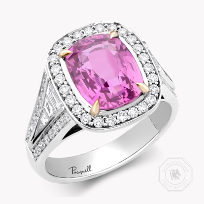 Pink Sapphire and Diamond Cluster Ring 4.51ct in Platinum