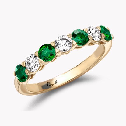 Emerald and Diamond Seven-Stone Ring 1.14ct in 18ct Yellow Gold