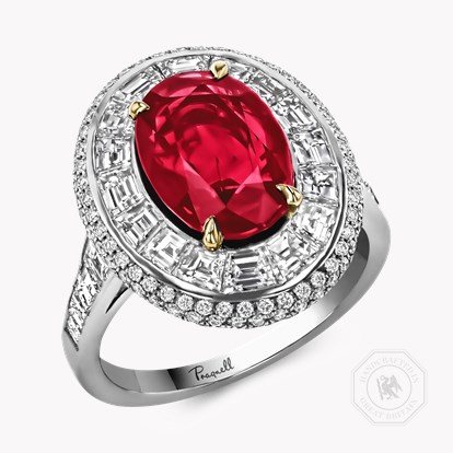 Masterpiece 4.13ct Burmese Ruby and Diamond Cluster Ring in Platinum & 18ct Yellow Gold
