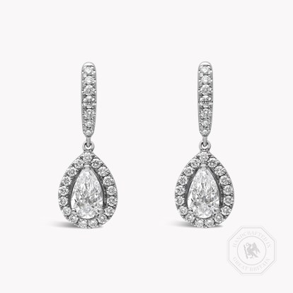 Pear Diamond Halo Drop Earrings 1.40ct in Platinum