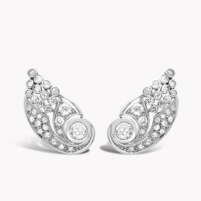 Art Deco Diamond Cornucopia Ear Clips in Platinum iin Platinum