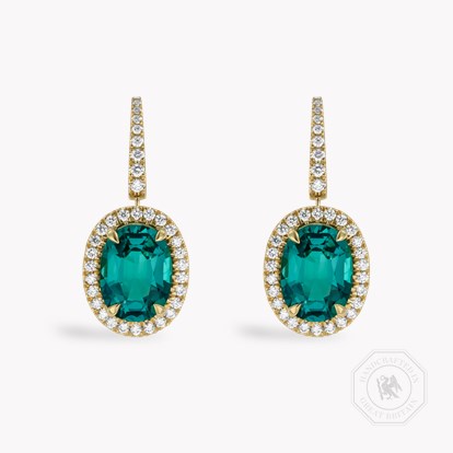 Oval Cut 4.01ct Lagoon Tourmaline and Diamond Earrings in 18ct Yellow Gold