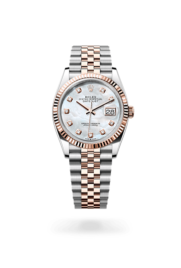 Datejust 36 * Oyster, 36 mm, Oystersteel and Everose gold with a Bright black set with diamonds Fluted bezel and Oyster, three-piece solid links bracelet