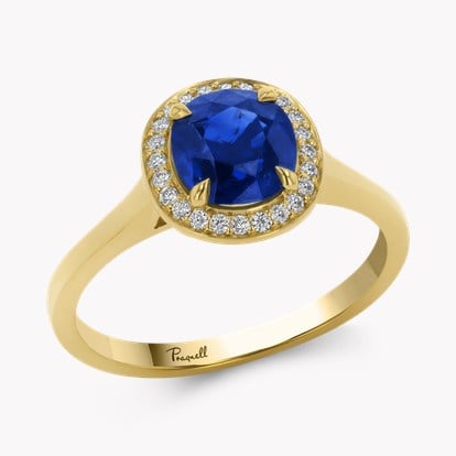 Celestial Cushion Cut 1.48ct Sapphire and Diamond Cluster Ring in 18ct Yellow Gold