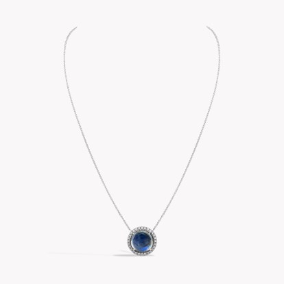 Round Cabochon Cut 6.11ct Moonstone and Diamond Pendant