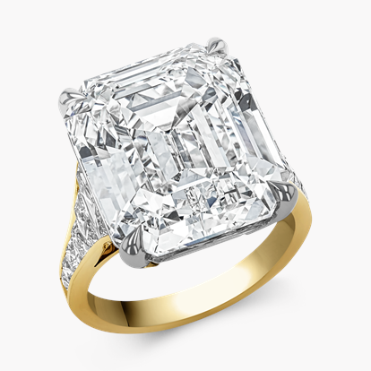 Masterpiece Pragnell Setting Emerald Cut Diamond Ring 17.26ct in Platinum and 18ct Yellow Gold