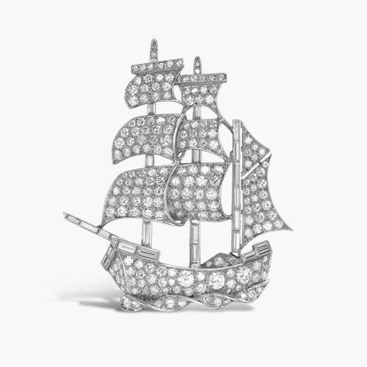 Retro Diamond Ship Brooch 4.90ct in Platinum