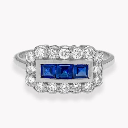 Square Step Cut Sapphire and Diamond Ring