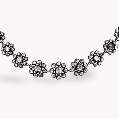 Victorian 6.62ct Native Cut Diamond Floral Cluster Necklace