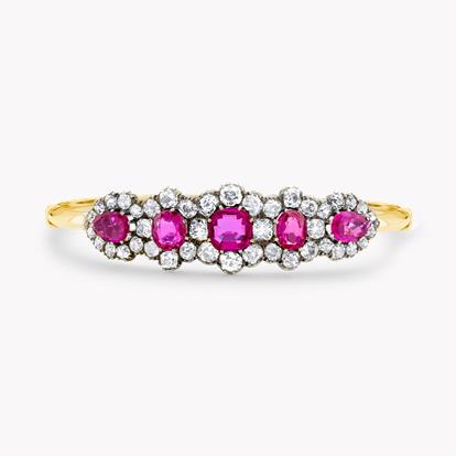 Victorian Burmese Ruby & Diamond Bangle 4.45ct in 15ct Yellow Gold & Silver