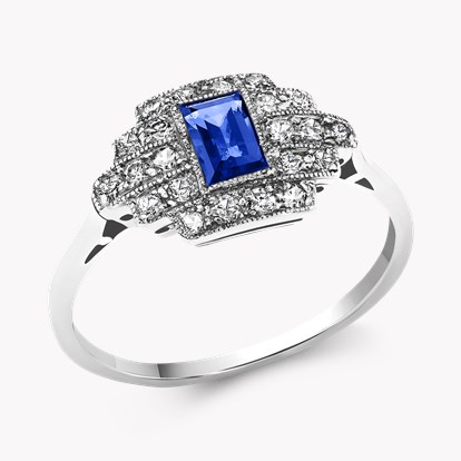 Art Deco Sapphire and Diamond Cluster Ring in Platinum