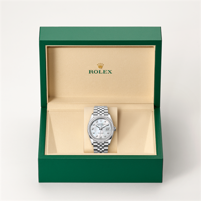 Datejust 36, Oyster, 36 mm, Oystersteel, white gold and diamonds watch inside presentation box