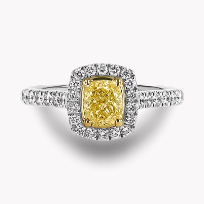 Celestial Cushion Cut 0.79ct Fancy Yellow Diamond Cluster Ring