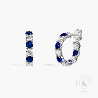 Brilliant Cut 2.89ct Sapphire and Diamond Hoop Earrings