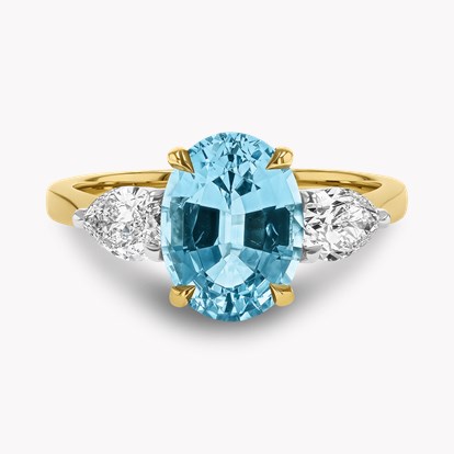 Oval Cut 2.12ct Lukusuzi Aquamarine and Diamond Ring in 18ct Yellow Gold and Platinum