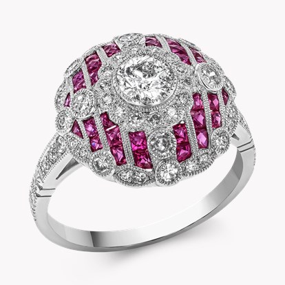 Old Cut Diamond and Ruby Dress Ring in Platinum