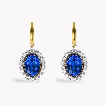 Oval Cut Sri Lankan Sapphire and Diamond Earrings