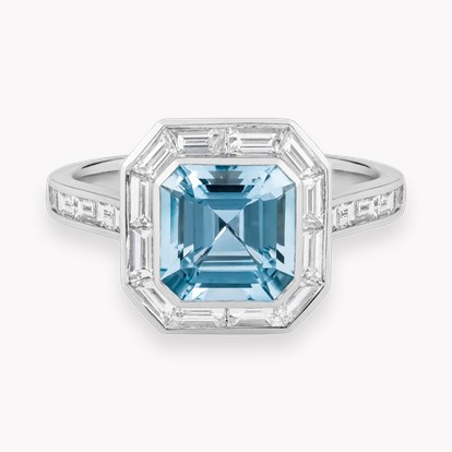 Asscher Cut 1.90ct Aquamarine and Diamond Ring