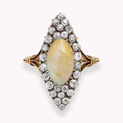 Edwardian Cabochon Cut Opal and Diamond Dress Ring