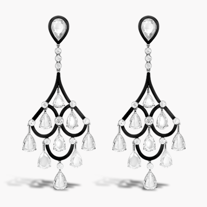 Diamond & Enamel Chandelier Drop Earrings 5.60ct in Platinum and Enamel