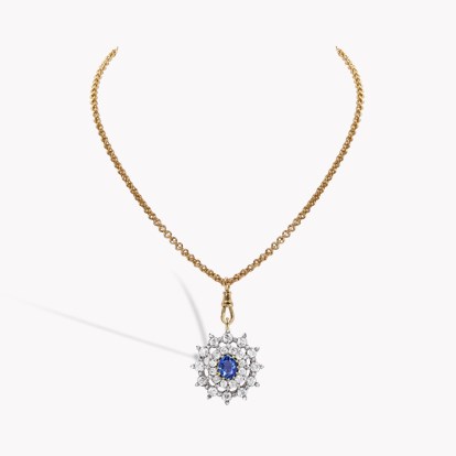 Victorian Oval Cut 2.05ct Sapphire and Diamond Cluster Pendant