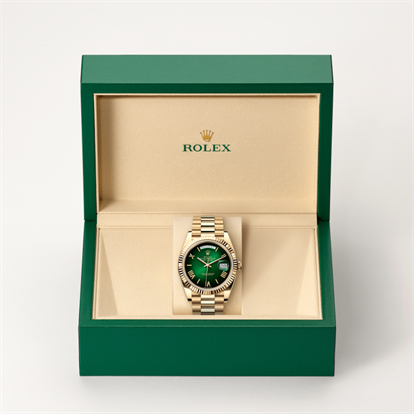 Day-Date 40, Oyster, 40 mm, yellow gold watch inside presentation box