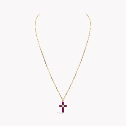 Victorian Bullet Cut Garnet and Diamond Cross Pendant
