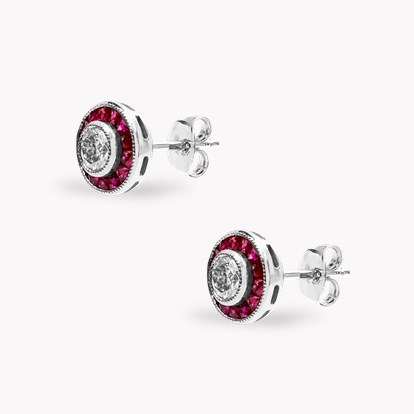 Brilliant Cut Ruby and Diamond Cluster Earrings