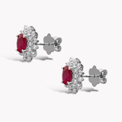 Oval Ruby and Diamond Earrings