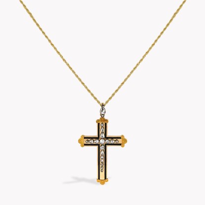 Victorian Rose Cut Diamond Cross Pendant
