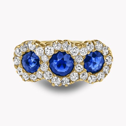Old Cut Sapphire and Diamond Three Stone Ring