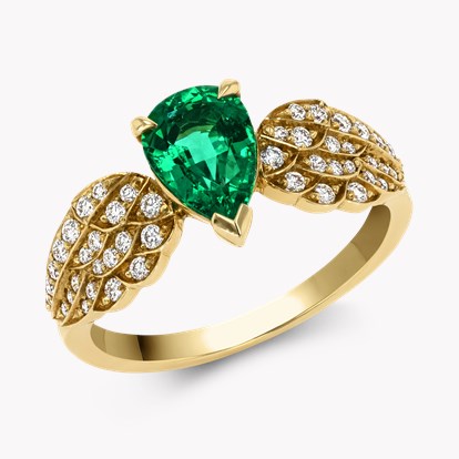 Tiara Pear Cut Emerald Ring 1.31ct in Yellow Gold 