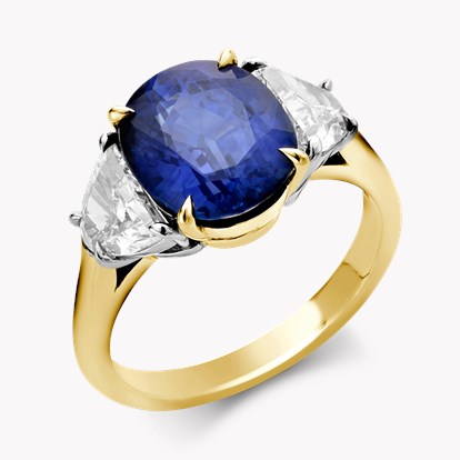 Classic 4.04ct Sapphire and Diamond Three Stone Ring in 18ct Yellow Gold